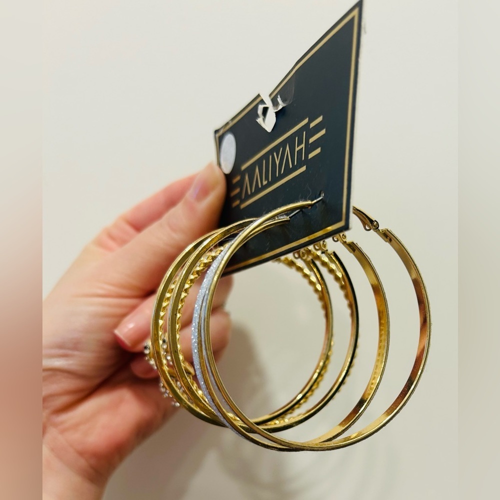 gold hoop earring set    3 piece large hoops - Picture 3 of 4